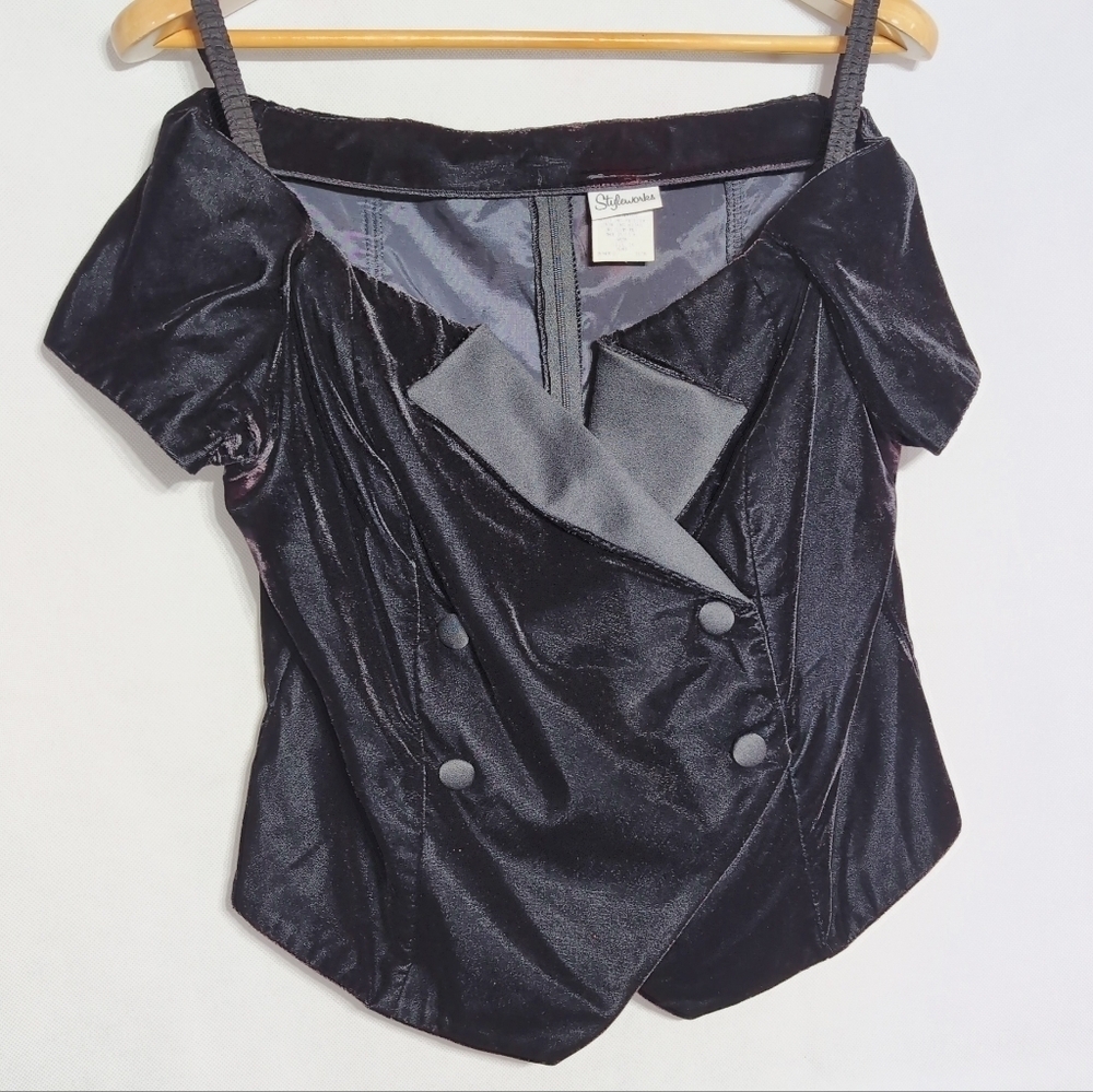 Elegant Styleworks Sz 16 Black Velvet Off-Shoulder Top - Picture 7 of 7